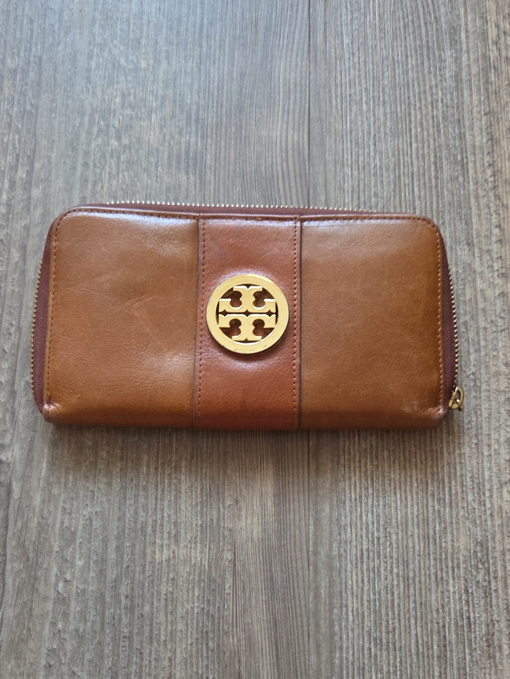 Tory Burch Brown Leather Zip-Around Continental Wallet